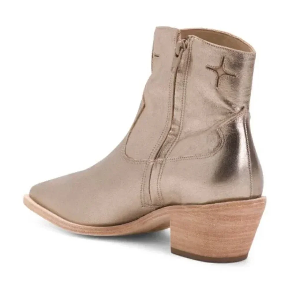 New Johnny Was Stargazer Leather Gold Metallic Ankle Western Booties 7.5 US NWT